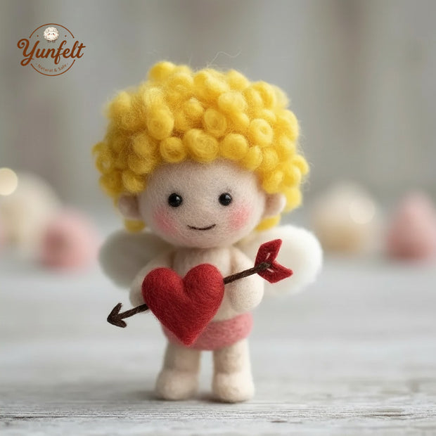 Cherub Cupid Ornament – Wool Felt Heart & Arrow Hanging Decor