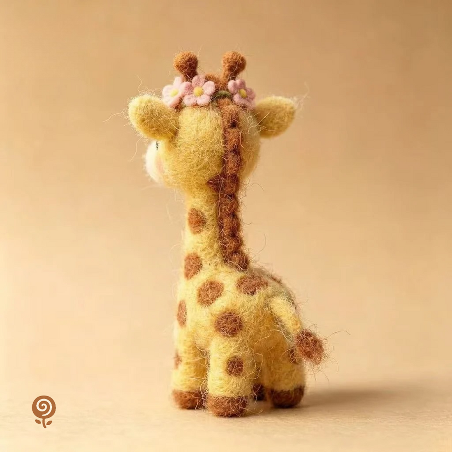 The Flower-Crown Little Giraffe – Handmade Wool Felt Figurine