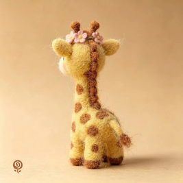 The Flower-Crown Little Giraffe – Handmade Wool Felt Figurine
