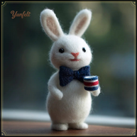 Gentleman Bunny with Mug – Wool Felt Cozy Desk Companion
