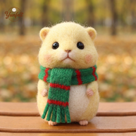 Winter Buddy Hamster with Scarf – Wool Felt Healing Desk Pet