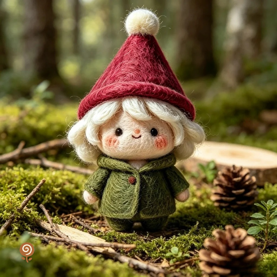 The Little Red-Hat Forest Gnome – Handmade Wool Felt Figurine