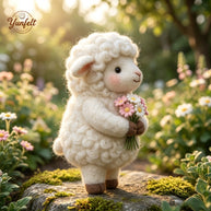 Handmade Wool Felt Curly Lamb Figurine – Floral Desk Decor Gift