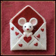 Mouse Peeking from Love Letter Envelope – Wool Felt Romantic Keepsake