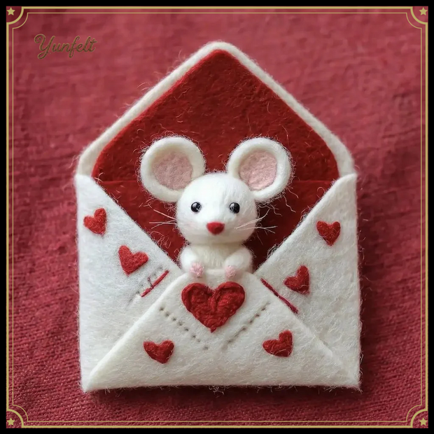 Mouse Peeking from Love Letter Envelope – Wool Felt Romantic Keepsake