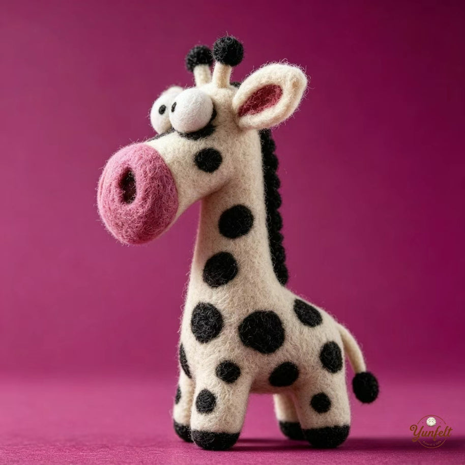 Handmade Wool Felt Silly Giraffe Figurine – Whimsical Desk Decor Gift