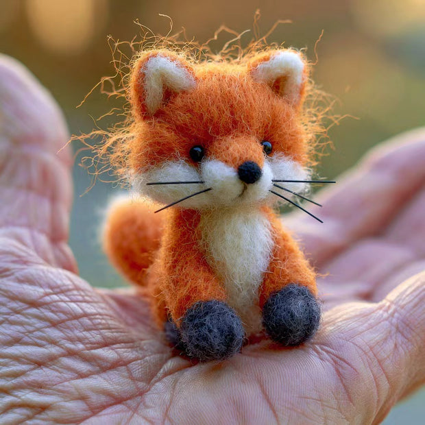 Handmade Wool Felt Fluffy Fox Figurine – Woodland Desk Decor Gift