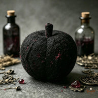 Handmade Wool Felt Mystic Black Apple Figurine – Gothic Halloween Decor Gift