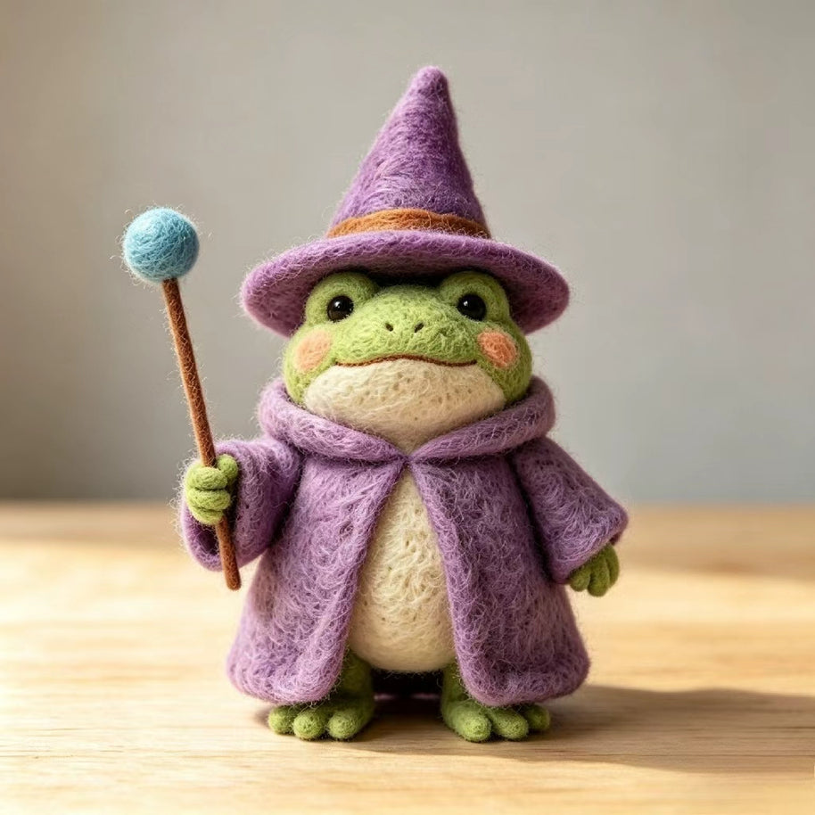Handmade Wool Felt Witch Frog Figurine – Halloween Home Decor Gift