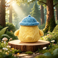 Handmade Wool Felt Yellow Duck Figurine – Blue Beanie Desk Decor Gift