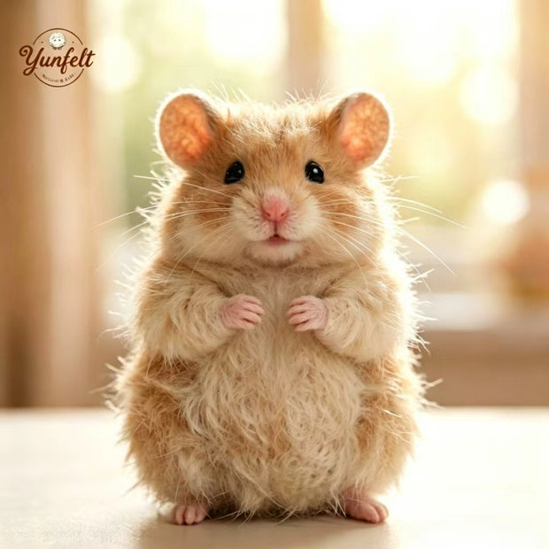Handmade Wool Felt Standing Hamster Figurine – Cute Desk Decor Gift