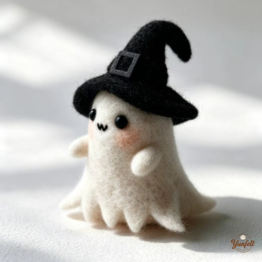 Handmade Wool Felt Spooky Ghost & Reaper Figurine – Halloween Desk Decor Gift