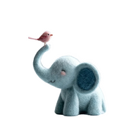 Friendship Blue Elephant with Pink Bird – Wool Felt Heartwarming Figurine
