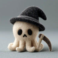 Handmade Wool Felt Spooky Ghost & Reaper Figurine – Halloween Desk Decor Gift