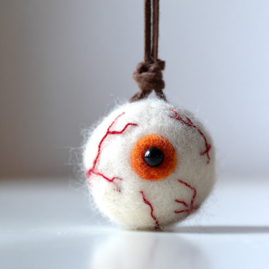 Handmade Wool Felt Spooky Eyeball Ornament – Halloween Hanging Decor Gift