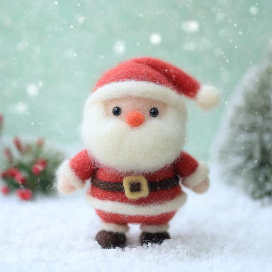 Handmade Wool Felt Cute Santa Figurine – Christmas Holiday Desk Decor Gift