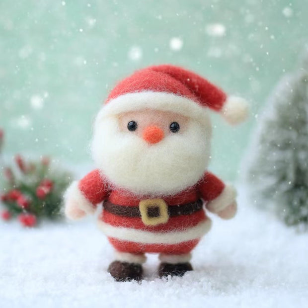 Handmade Wool Felt Cute Santa Figurine – Christmas Holiday Desk Decor Gift