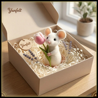 Spring Mouse Holding Pink Tulip – Wool Felt Floral Figurine