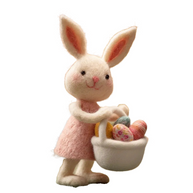 Easter Bunny with Basket – Wool Felt Pink Dress Figurine