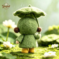 Handmade Wool Felt Leaf Umbrella Girl Figurine – Spring Desk Decor Gift