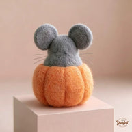 Handmade Wool Felt Mouse in Pumpkin Figurine – Halloween Desk Decor Gift