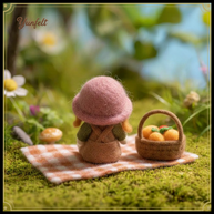 Spring Picnic Girl Set – Wool Felt Figurine with Fruit Basket & Mat