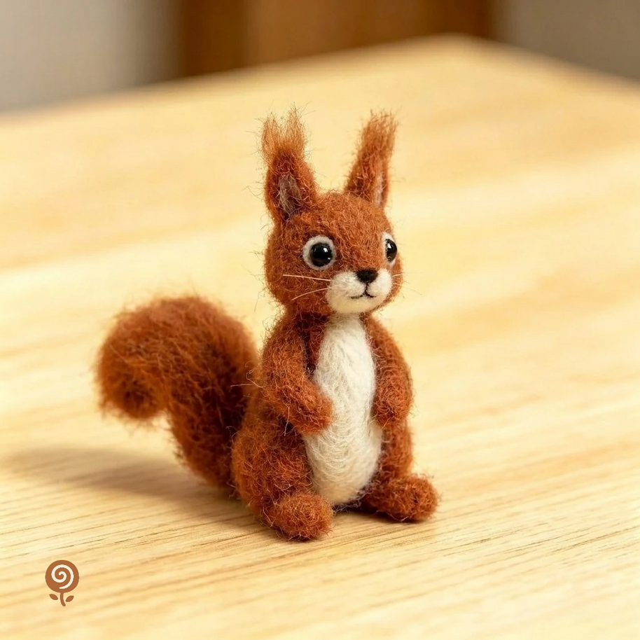 The Bright-Eyed Red Squirrel – Handmade Wool Felt Woodland Figurine