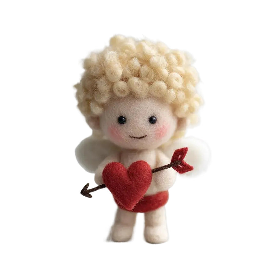 Cherub Cupid Ornament – Wool Felt Heart & Arrow Hanging Decor