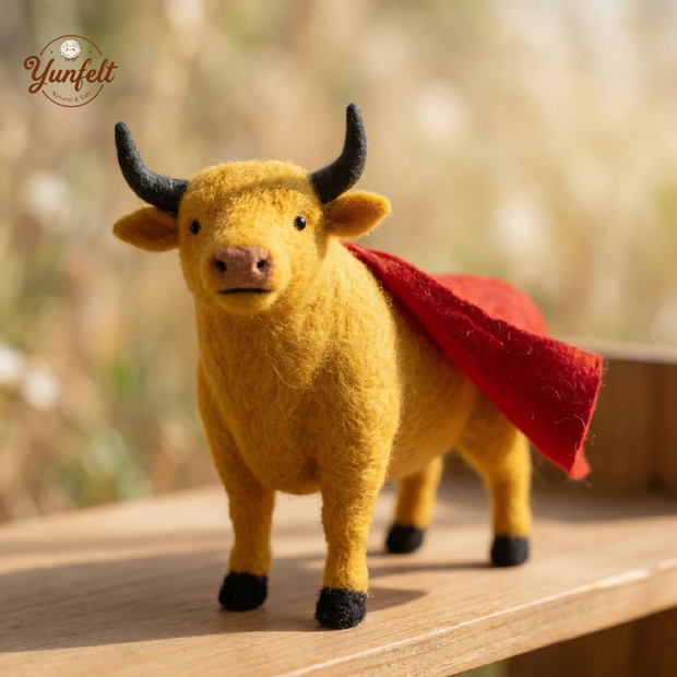 Red Cape Warrior Bull – Wool Felt Motivational Desk Figurine