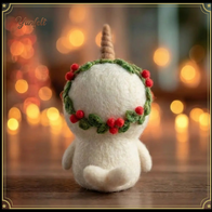 Narwhal with Holly Wreath – Wool Felt Winter Whimsy Ornament