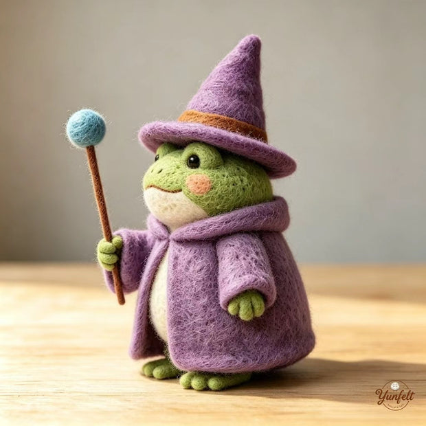 Handmade Wool Felt Witch Frog Figurine – Halloween Home Decor Gift