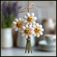 Smiley Daisy Hanging Decor – Wool Felt Embroidered Flower