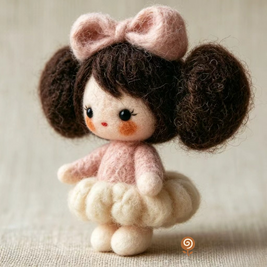 The Pink Bow Ballerina – Handmade Wool Felt Figurine