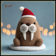 Walrus with Santa Hat – Wool Felt Arctic Holiday Ornament