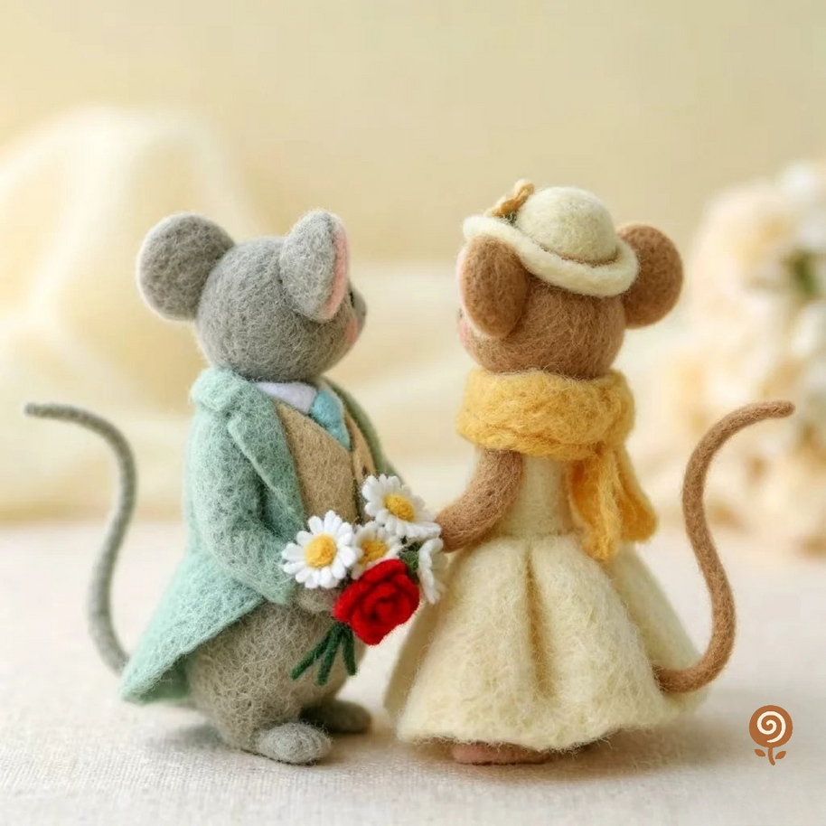 The Ever-After Wedding Mice – Handmade Wool Felt Figurine Set
