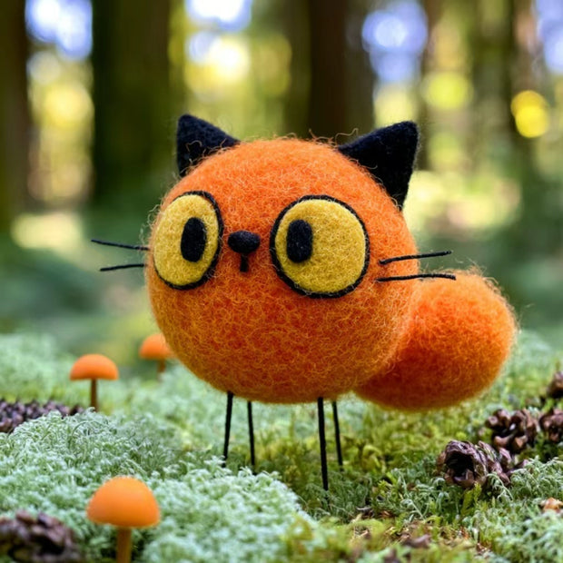 Handmade Wool Felt Round Forest Creature Figurine – Whimsical Woodland Desk Decor Gift