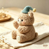 Handmade Wool Felt Cozy Beanie Bear Figurine – Whimsical Desk Decor Gift