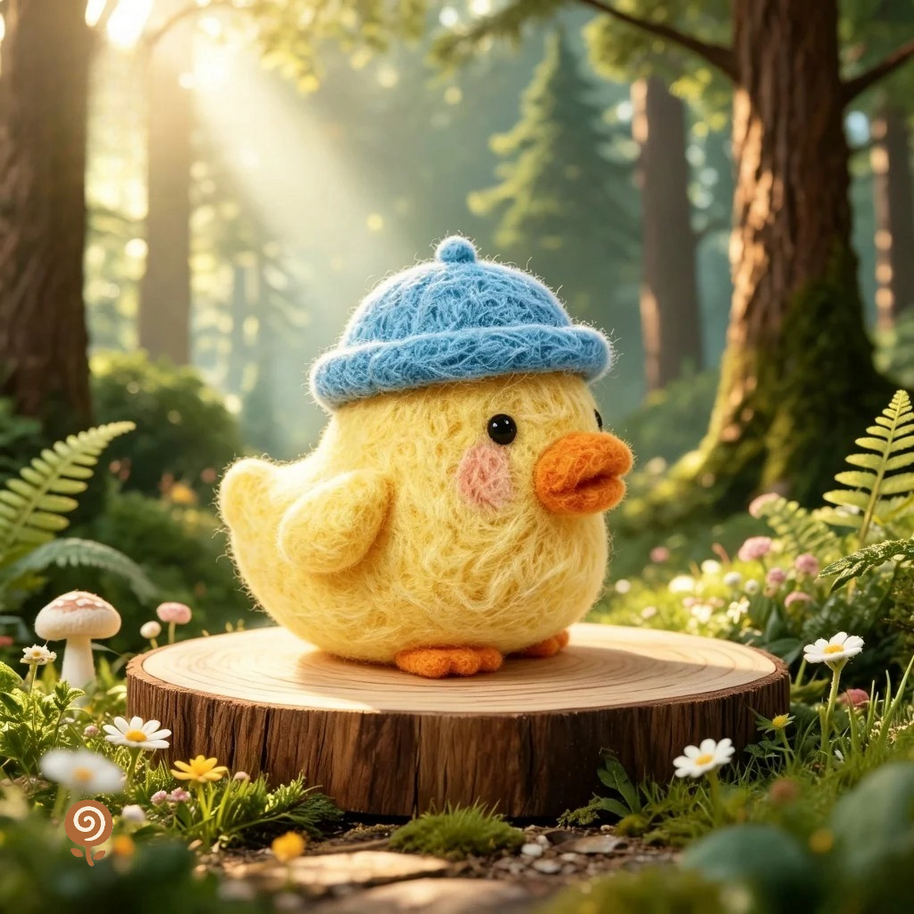 The Blue-Beret Little Chick – Handmade Wool Felt Figurine