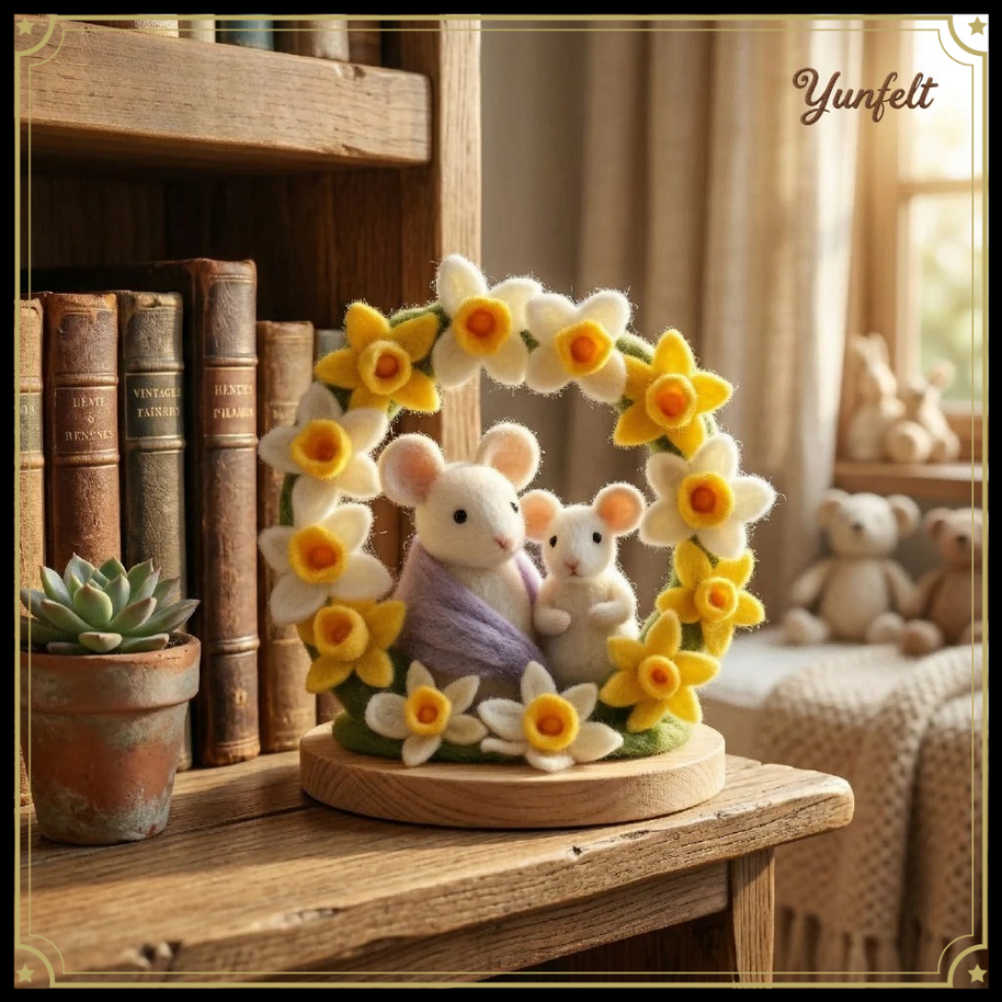 Mother & Child Snuggle Wreath – Wool Felt Family Love Display
