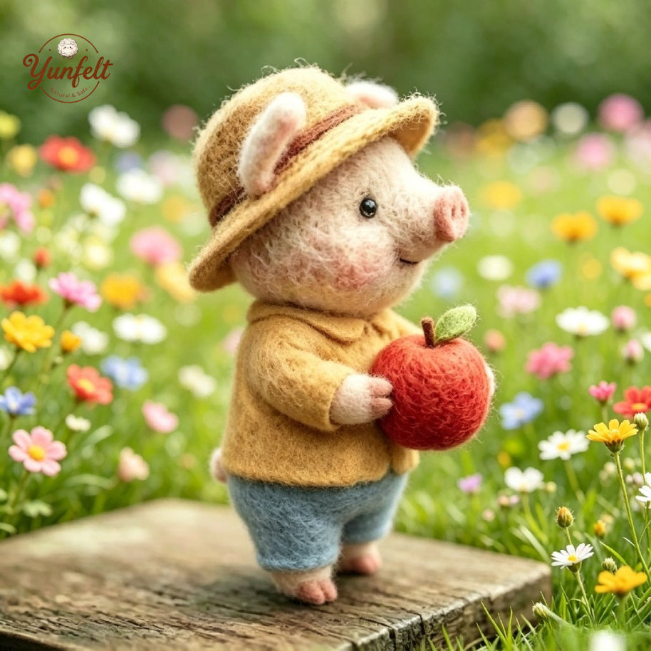 Handmade Wool Felt Piglet Figurine – Storybook Desk Decor Gift