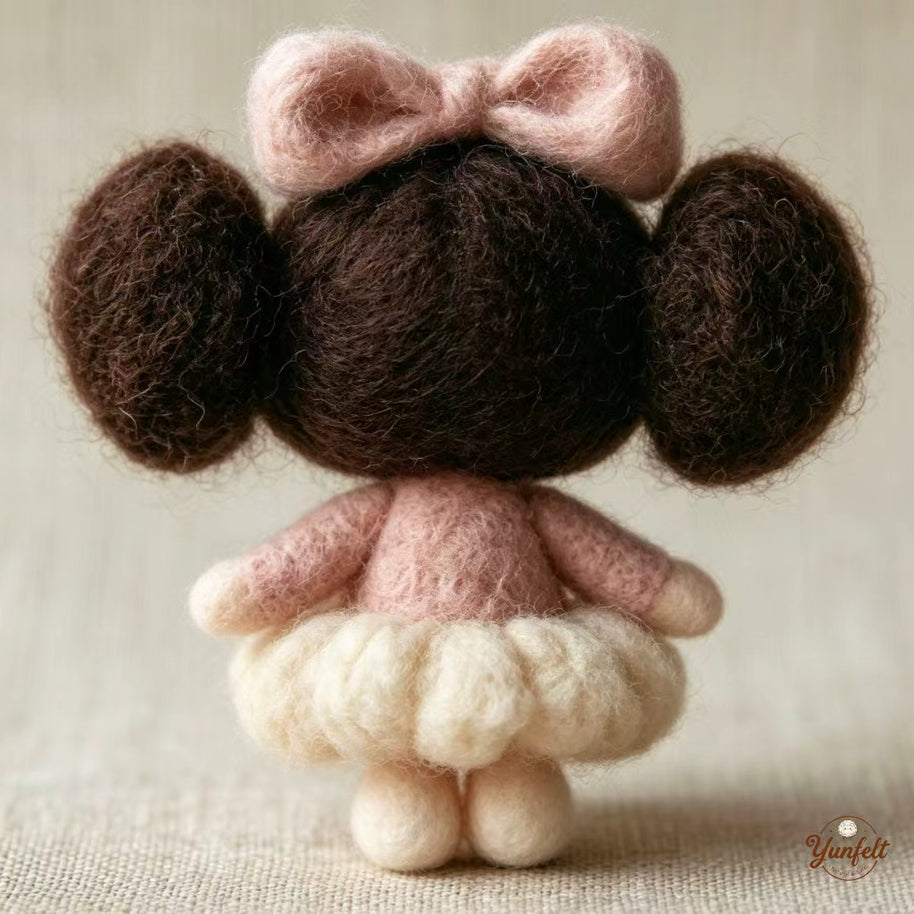 The Pink Bow Ballerina – Handmade Wool Felt Figurine