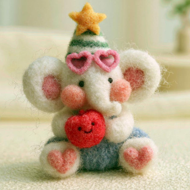Handmade Wool Felt Party Star Elephant Figurine – Whimsical Desk Decor Gift