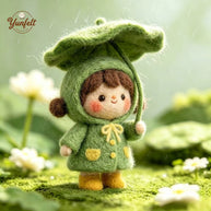 Handmade Wool Felt Leaf Umbrella Girl Figurine – Spring Desk Decor Gift