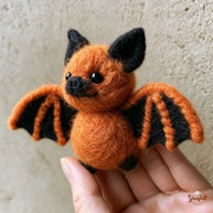 Handmade Wool Felt Orange Bat Figurine – Spooky Halloween Desk Decor Gift