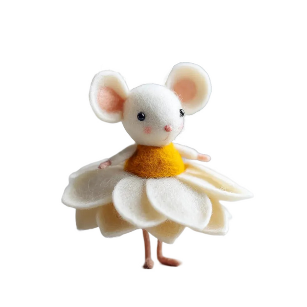 Daisy Fairy Mouse – Wool Felt Figurine with Petal Skirt