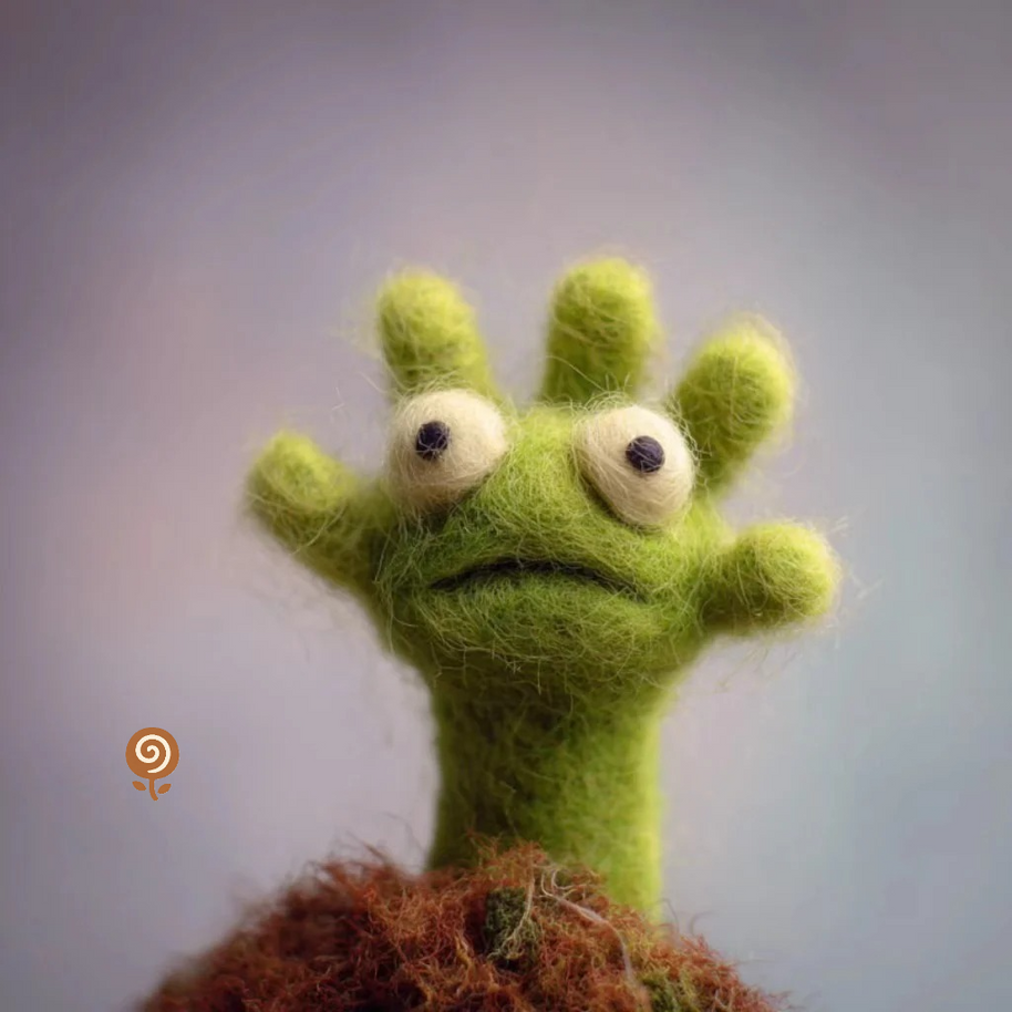 The Little Green Wave – Handmade Wool Felt Hand Figurine
