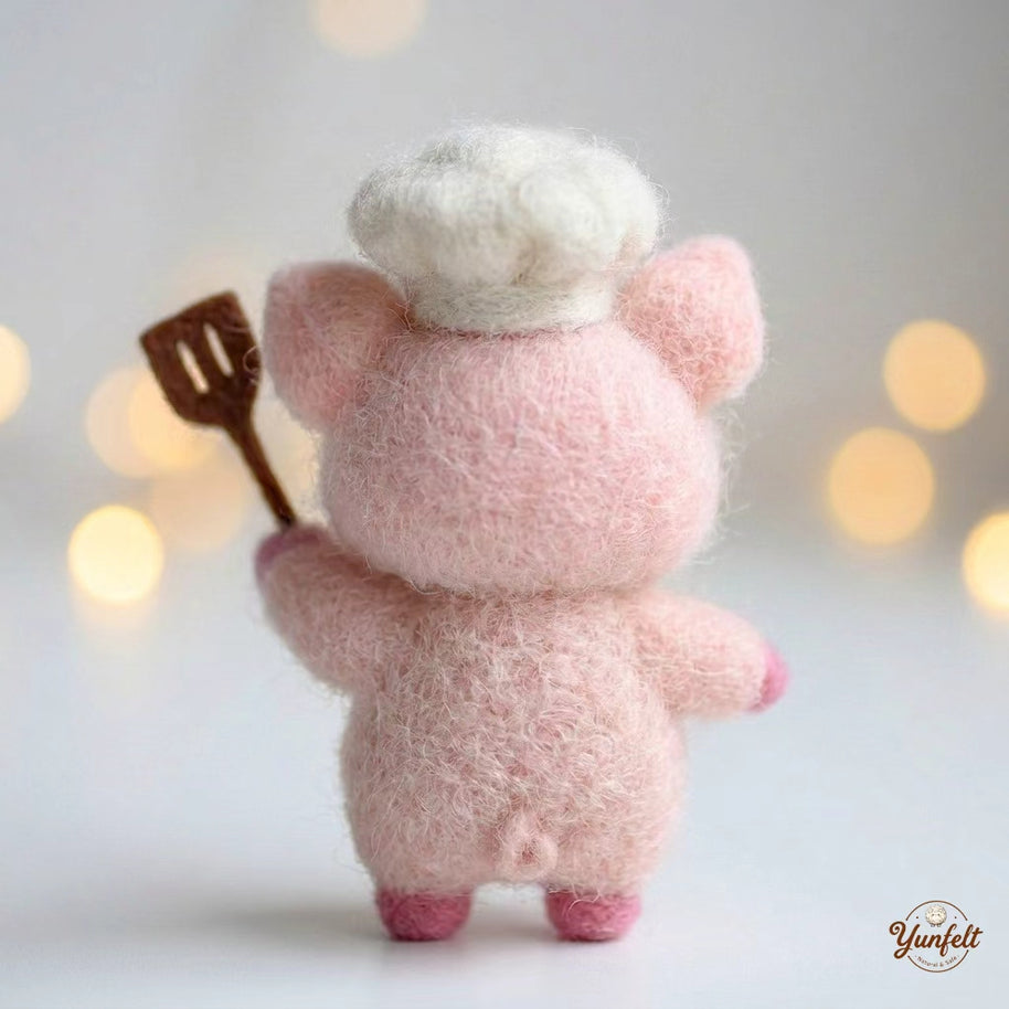 Handmade Wool Felt Chef Pig Figurine – Kitchen Desk Decor Gift
