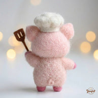 Handmade Wool Felt Chef Pig Figurine – Kitchen Desk Decor Gift