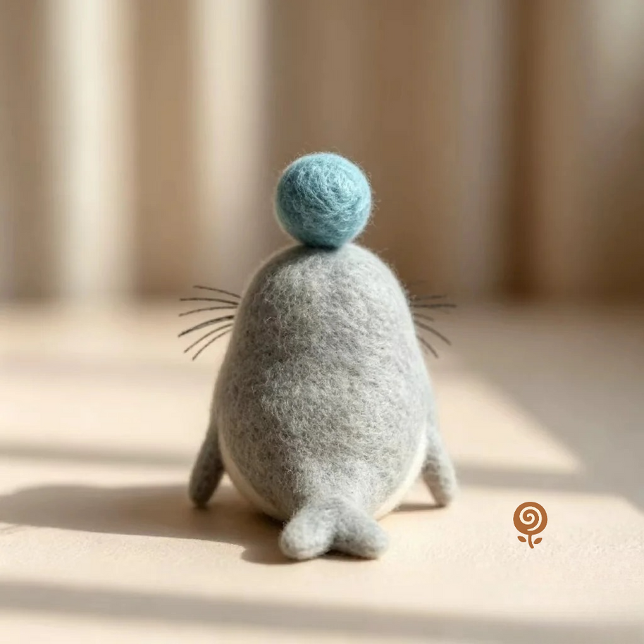 The Blue-Ball Balancing Seal – Handmade Wool Felt Figurine