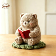 Handmade Wool Felt Reading Bear Figurine – Cozy Desk Decor Gift